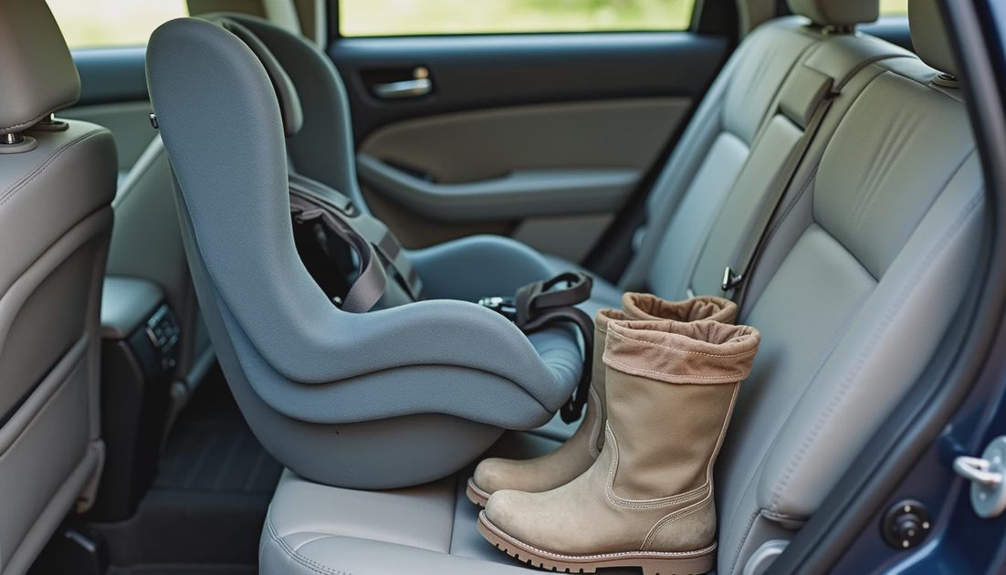 Left With a Payment They Didn't Expect Baby car seat with diaper bag and dusty work boots on car floor